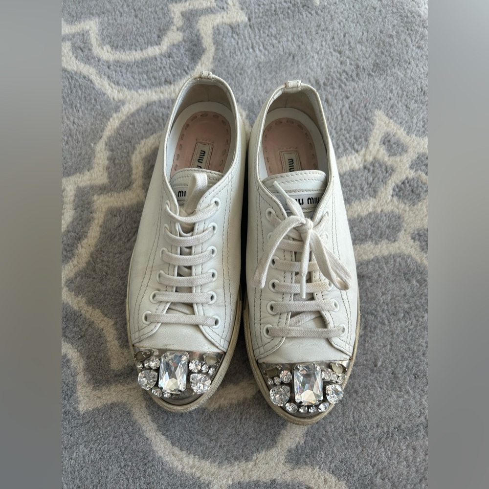 Miu Miu Jewelled Cap Toe Leather Size 7.5 Sneaker